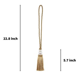 HedongHexi Curtain Tiebacks with Tassel, Outdoor Elegant Decorative Curtain Holdback,Modern Rope Window Curtain Ties Backs for Draperies with Hooks 2 Pack (4, Gold), Gold, 4