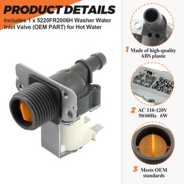 5220FR2006H Washer Water Inlet Valve GENUINE (OEM PART) for Hot Water by Beaquicy - Replacement for L-G Ken-more Washing Machine - Replaces AP4441935, PS3527427, EAP3527427