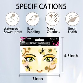 Pack of 2 Face Art Tattoos, Temporary Face Tattoos, Carnival, Glitter Face Stickers, Glitter Tattoo Face Carnival, Temporary Tattoos Face for Carnival, Animal Costume, Theme Parties (F)