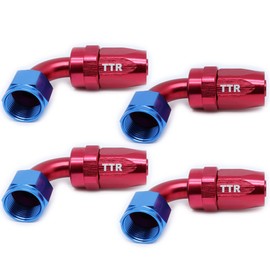Aluminum Hose Alloy Swivel Fitting Fuel Hose End Set of 4 Fittings Kit 40_4-P (AN6-90 Degree, Red/Blue)
