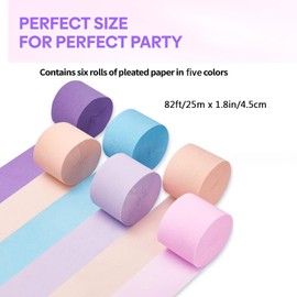 6 Crepe Paper Streamers Rolls, 500ft Value Pack of Color Party Streamers for Party Decorations, Wedding Decorations, Birthday Decorations, Baby Shower Decorations