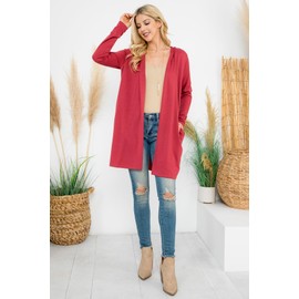 Classic Long Sleeve Open French Hoodie Cardigan - Lightweight Pocket Outerwear Solid Color (Medium, Marsala)