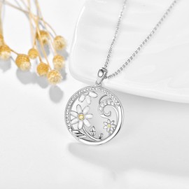 TANGPOET Daisy Necklace for Women 925 Sterling Silver Opal Daisy Flower Pendant for Girls, Birthday Jewellery Gifts for Her