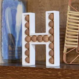 COLLECTIVE HOME - Wood Letters for Wall Decor, Free Standing Tabletop Decoration, Monogram Decorative Signs, Initials Bar Decor with Beads, DIY Block Words Sign (H)
