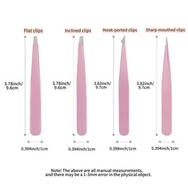 Tweezers Set 4-piece, Professional Stainless Steel Tweezers, professional stainless steel tweezers for eyebrow trimming, blackhead trimming (PINK)