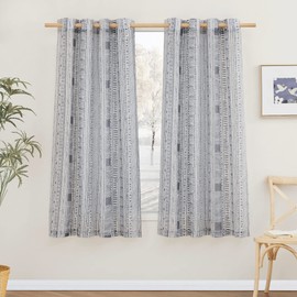 NICETOWN Semi Sheer Flax Curtains for Bedroom, Grommet Top Bohemian Style Linen Textured Semitransparent Privacy Window Treatment Light Filtering for Flat/Apartment, 50" W x 63" L, 1 Pair
