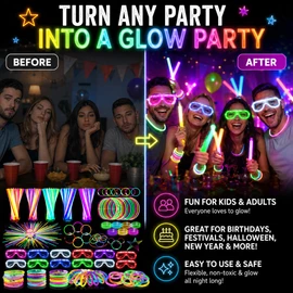 283-Piece Glow Party Favor Set for Night Events – LED Glasses, Flashing Bracelets & Glow Sticks Bulk Pack
