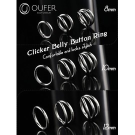 OUFER Belly Piercing 3pcs Navel Ring Hoop 14G 316L Stainless Jewellery