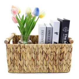 Nonam Water Hyacinth Storage Basket for Shelves,Large Rattan Baskets with Handles,Wicker Baskets for Organizing,Home Dec Storage Bins for Closet,Kitchen-Woven Storage Toilet Tank Shelf Cabinet Basket