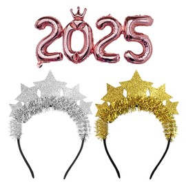 2 Pieces Of Five-Pointed Star Headbands And 1 Piece Of Rose Gold Number Balloons, Glitter Headbands, Party Decoration Headbands, Party Decoration Supplies