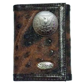 Custom Morgan Dollar Tails Nocona Ostrich Print trifold wallet