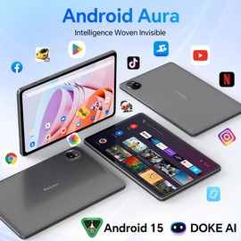 Blackview Tablet 10 inch Android 15,2025 AI Tablet, 4GB RAM 64GB ROM 1TB Expandable, Quad-Core, Widevine L1, 1280x800 IPS Touchscreen, 5G WiFi, BT 5.0, Dual Camera, 6600mAh (Blue)