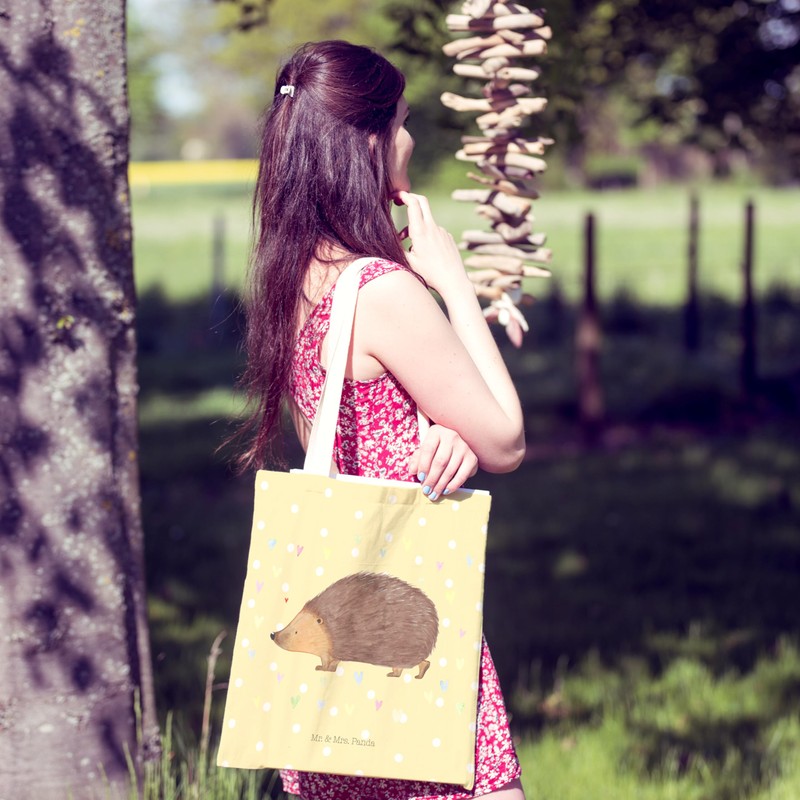 Mr. & Mrs. Panda Shopping Bag Hedgehog Hearts, yellow