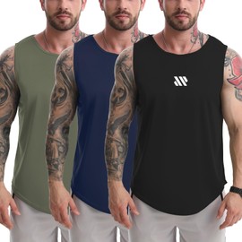 Tank Tops Men's 3 Pack Muscle Shirts Sleeveless Dry Fit Gym Workout Tank Top Mesh Material Quick Dry Athletic Running (US, Alpha, Large, Regular, Regular, Black+Navy Blue+Army Green)