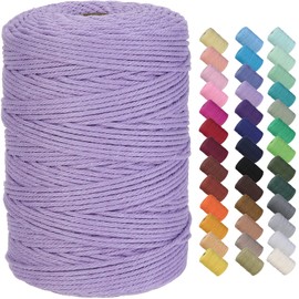 GOHOF Macrame Cord 3mm x 300m Premium Cotton Macrame Rope, 4 Strand Twisted Soft Cotton Cord, One of The Most Perfect Materials for Macrame Art, Cotton String Without Chemicals (Light purple)