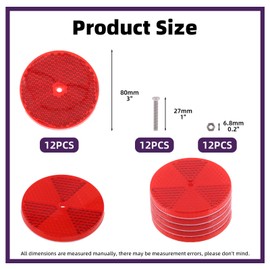 Swpeet 36Pcs Red Round Front Reflector Driveway Trailer Reflectors, 3 Inch Reflective Mailbox Reflector with Center Mounting Hole with 304 Stainless Steel Screw Used for Roads Mailboxes Tunnels