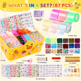 Duck Theme Nano Tape Bubble Kit for Kids, 19.7Ft NanoTape with Box, Nano Tape Squishy Maker kit with Glitter, Clay, Beads, Stickers and Tutorials, GIFTS for Boys Girls aged 4, 5, 6, 7, 8, 9 Years Old