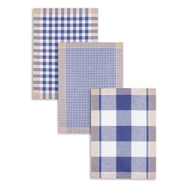 Kracht Jacquard Tea Towels, Half-Linen, Assorted Chequered, Blue, 50 x 70 cm, Pack of 3