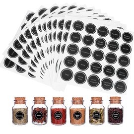 Etiquetas Redondas para Frascos de Especias de 1.5 In, Juego de Etiquetas Adhesivas Impresas Reutilizables, 13 Piezas * 25 Pegatinas Adhesivas de Pizarra para Especias para Cocina/Frascos de Especia