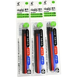 Pilot LFBTRF30EF3C Frixion Ball Slim Multi-Color Refill, 0.5 mm, Black, Red, Blue, 3 Refills per Pack x 3 Packs