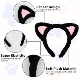 KUAOOAUK 2 PCS Cat Ears Headband, Cute Soft Velvet Ear Headbands, Plush Cat Ears Hair Accessories for Kids Girls Adults, Washing Face Headbands for Cosplay Party Makeup (Black, White