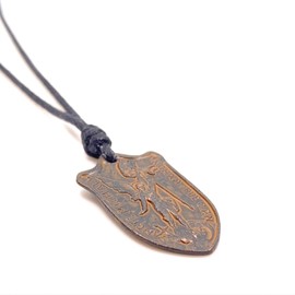 The Archangel Saint Michael Gold Necklace - Men Gifts, Catholic Jewelry, Mens Protector, Fighter Against Evil, Sacred and Immaculate Heart, Father Christmas Gift (Rustic Brown)