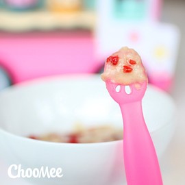 ChooMee FlexiDip Silicone Baby Learning Utensil | 4 Months + Baby Led Weaning | Flat Head Spoon with Firm Handle | Designed in USA, BPA Free, Premium Grade Platinum Silicone | 2 CT Pink Purple