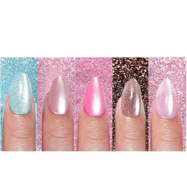 160Pcs Cat Eye Press on Nails Short Almond Fake Nails Blue Pink False Nails Glossy Full Cover Acrylic Nails Oval Glue on Nails Glitter Artificial Stick on Nails for Women Manicure 16Szie