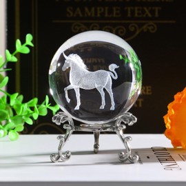 JFTOSALE 3D Unicorn Crystal Ball Paperweight Laser-Engraved Unicorn Figurines in Glass Sphere with Stand for Home Decor Gifts for Unicorn Lovers