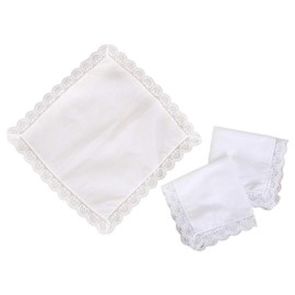 BELTI 25 x 25 cm Women's Plain White Square Handkerchiefs Crochet Peach Heart Scalloped Lace Trim Bridal Wedding DIY Cotton Napkin Handkerchiefs, peach