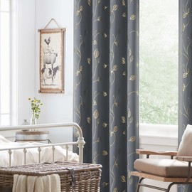 BUHUA Heat Blocking Curtains, Black Out Curtains 63 Inch Long 2 Panels Burg, Soundproof Curtains with Gold Leaf Printed (52 x 63 Inch, Light Grey, Set of 2 Panels)