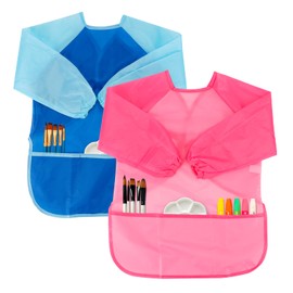 CUBACO Kids Painting Apron, 2pcs Waterproof Art Smocks For Child 3-8 Years, Kids Smocks for Painting Aprons with Long Sleeve, Blue&pink