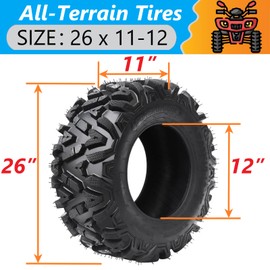26x11x12 ATV Tires, Set of 2 ATV Tires 26x11-12 6PR, All Terrain ATV/UTV Off-Road Tire (Set of 2, Tubeless)