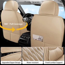 WELLDO Car Seat Covers Front Seats, Faux Leather Car Seat Protector Waterproof, Non-Slip Car Interior Covers Universal Automotive Seat Covers for Most Cars SUV, Beige
