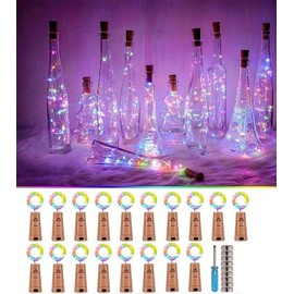 Wine Bottle String Lights with Cork,18 Pack 20 LED 2M Battery Operated Mini Silver Copper Wire Fairy Lights for DIY Party Wedding Table Centerpieces Decor (Colorful)
