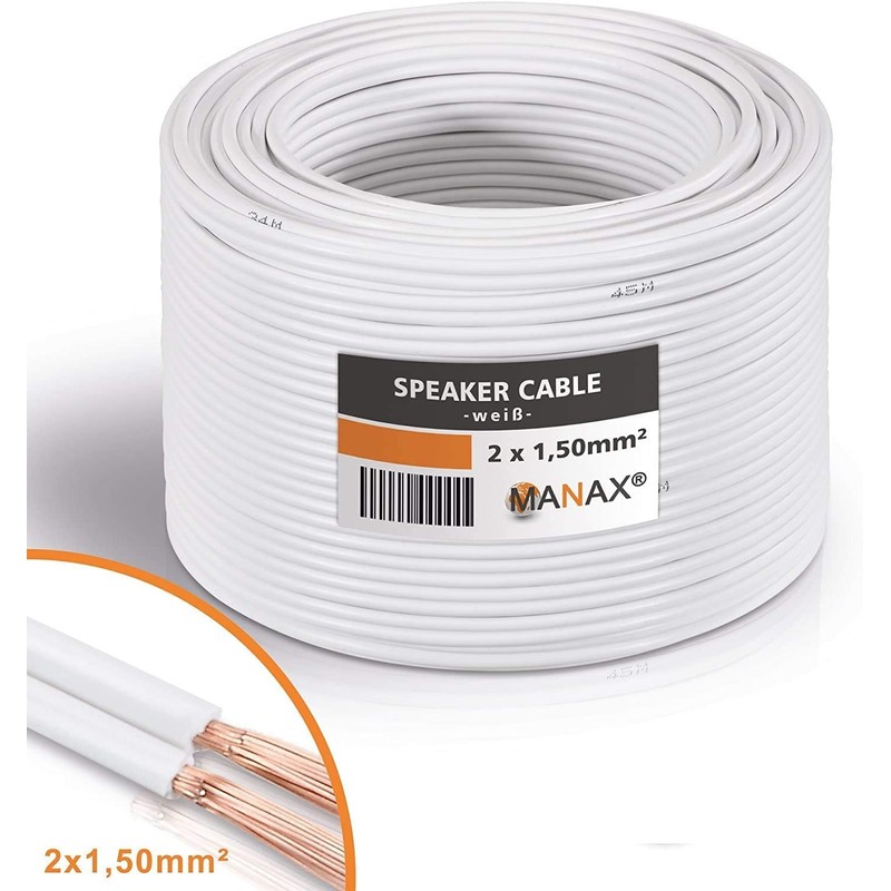 MANAX® Loudspeaker Cable White 2 x 1.5 mm² 30 m