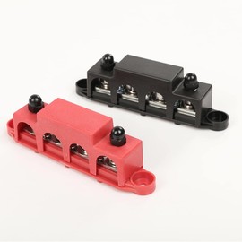GRAND ORANGE Power Distribution Block Bus Bar with Cover, 4 x 5/16" Posts, 12V 250A (Red and Black Pair)
