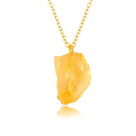 Gemsymphony Raw Citrine Gemstone Necklace – Natural Crystal Pendant on 18K Gold Plated Chain – 15-25mm Chunky Gemstone – Healing Jewelry for Women – Boho Gift for Her – Adjustable Chain (Citrine)