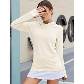 LUYAA 25 Hiking Shirts Women Sun Protection Clothing Long Sleeve Outdoor UPF 50 Women Rash Guard Fishing Running Hoodie Beige S