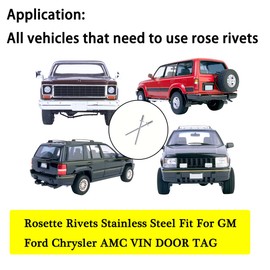 8pcs For Chrysler GM Ford AMC Cars Stainless Steel Rosette Rivets VIN Door Tags (Silver)