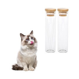 Klmnop 2 Pack Cat Whisker Jar, Transparent Glass Cat Whisker Vase with Sealed Bamboo Lid, Cat Whisker Collector Cat Whisker Holder Loss of Cat Sympathy Gift(Clear)