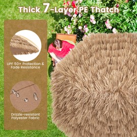 Tangkula 8Ft Tiki Patio Umbrella, UPF50+ Hawaiian Style Outdoor PE Grass Umbrella with 8 Ribs, Portable Thatched Beach Umbrella for Garden, Yard, Poolside