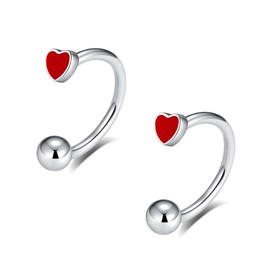 TRBR 16G 2PCs Cute Heart Snake Bite Jewelry, Lip Rings Snake Bites, Horseshoe Labret Jewelry for Lip Piercing, Black Red Pink, 8mm 10mm 12mm, 16G-10mm, Stainless Steel, no gemstone