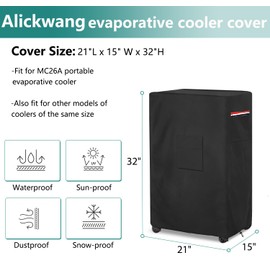 AIickwangOutdoor Portable Evaporative Air Cooler Cover,600D Heavy Duty Waterproof Evaporative Cooler Cover for MC26A Evaporative Cooler,Swamp Cooler Cover Black,21" x 15" x 32".