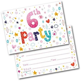 doodlecards 6th Birthday Party Invitations Age 6 Female Girls Childrens Pack of 20 Invites and Envelopes. Printed in UK, Premium Quality & 100% Recyclable.