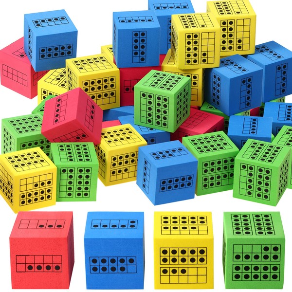 40 Pcs Ten Frame Dice Large Foam Dice for Classroom Math Manipulatives Kindergarten Classroom Supplies for Teachers Elementary Subitizing Dice Educational Counting Toys Math Learning Tools, 4 Colors