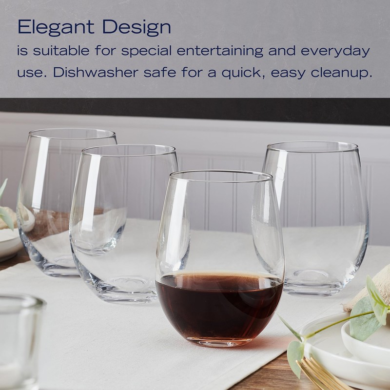 Mikasa Lana Stemless Wine Glasses, Set of 4, 18 Ounce,