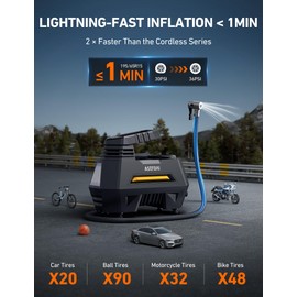 AstroAI Tire Inflator Portable Air Compressor Tire Air Pump for Car Tires - Car Accessories, 9.8Ft Cord 12V DC-Powered Auto Pump with Digital Pressure Gauge, LED Light for Bicycle, Balloons, Yellow