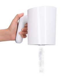 Natudeco Electric Flour Sieve, Handheld Flour Sifter Stainless Steel Mesh White Cup Shape Powder Shaker Strainer for Home Baking Flour Powdered Sugar