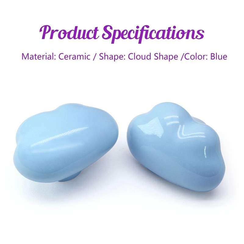 Qjaiune 6pcs Ceramic Cabinet Knobs Blue Drawer Knobs, Cloud Shaped